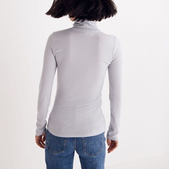 Madewell Ribbed Turtleneck Top Long Sleeves Medium Light Blue NEW - Picture 2 of 9